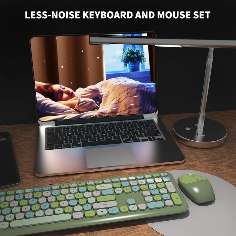SkyGive Wireless Keyboard and Mouse Combo, Colorful Ergonomic Full Size Retro Low-Noise Keyboard with Cute keycaps, Compatible with Windows, PC, Perfer for Home and Office Keyboards (Green) - Image 5